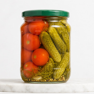 Vietnam Factory International Standard <b>Pickled</b> Assorty Whole Unpeeled Cucumber and Tomato Packed in 500ml Mason <b>Jar</b> - Product Image 1