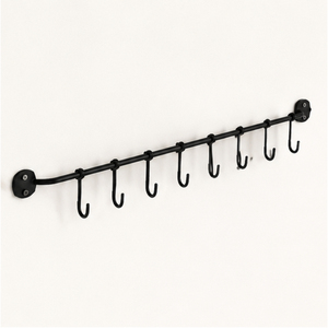 Soporte para Utensilios de Cocina Vintage, Riel de Metal Negro Mate para Organizar Ollas, Sartenes, Espátulas y Tazas, Solución de Almacenamiento para Cocina - Product Image 1