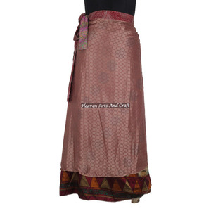 *Hot* Vintage Indian Two Layer <b>Boho</b> Hippie Magic Silk Wrap <b>Skirt</b> Women Wear Vintage Silk Sari Long Length Wrap Around <b>Skirt</b> - Product Image 2