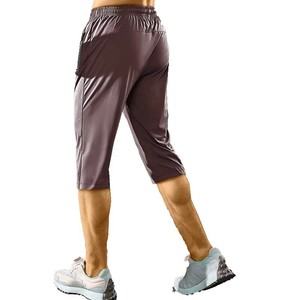 Pantalon de survêtement capri pour homme, violet, taille élastiquée avec cordon de serrage, séchage rapide, tissu satiné, couleur unie, style sportif, taille mi-haute avec poches zippées - Product Image 2