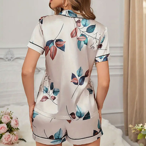 Pijamas de Verano para Mujer al por Mayor, Personalizables, de Alta Calidad, Transpirables, 100% Algodón y Seda, Manga Corta, Secado Rápido, con Logotipo Frontal - Product Image 2