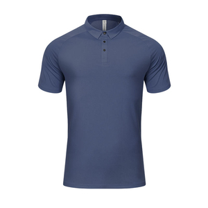 Men's Navy Blue Short Sleeve Polo Shirt Regular Fit Casual Solid Color Woven Fabric - Product Image 1