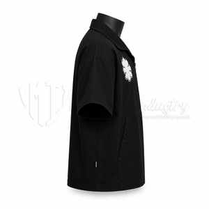 Chemise à manches courtes zippée pour homme, noire, décontractée, style workwear, coupe ample, streetwear, avec fermeture éclair sur le devant et poche plaquée sur la poitrine - Product Image 5