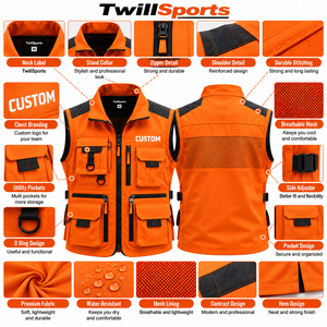 Chaleco de Trabajo Multibolsillos para Hombre, Chaleco Portaherramientas sin Mangas con Logotipo Personalizado, Ropa de Trabajo Resistente con Cierre de Cremallera - Product Image 3