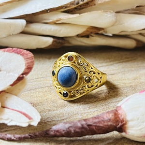 Premium Look <b>Lapis</b> <b>Lazuli</b> <b>Rings</b> Boho Brass <b>Rings</b> Women 18k Gold Plated Filigree Shield Cocktail Jewelry For Wholesale/OEM/ODM - Product Image 3