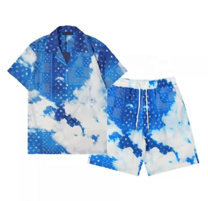 Wholesale <b>Set</b> of Casual Cotton Men's Summer Quick Dry Short Sleeve Shirts and Solid <b>Knitted</b> Shorts - Product Image 5