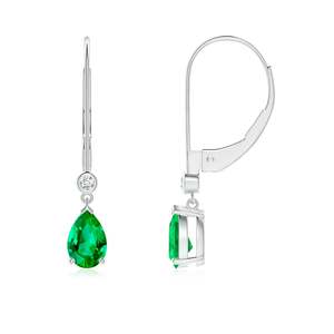 Pendientes Colgantes de Oro Blanco de 14 Quilates con Esmeralda Corte Pera y Detalles de Diamantes, Diseño de Broche de Palanca, Joyería Fina para Novia - Product Image 1
