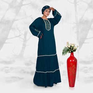 Caftán de Rayón en Tono Intenso con Cuello Bordado, Diseño Elegante de Manga Larga, Largo hasta el Suelo, para Eid y Ramadán - Product Image 3