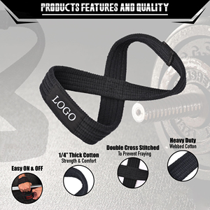 Unisex Cotton Figure 8 Heavy Duty Weight <b>Lifting</b> Wrist <b>Strap</b> High Stretch Snap Closure Custom Logo Option Figure 8 <b>Strap</b> Design - Product Image 2