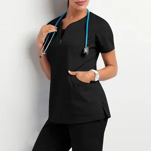 Custom Medical Scrub Suits for Women Short Sleeve Hospital Scrub Suit Logo Manufactured for <b>Doctors</b> Restaurant Bar Uniforms - Product Image 2