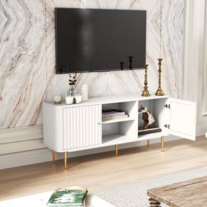 Mueble para TV Moderno de Mediados de Siglo, Color Blanco, 55/60/65 Pulgadas, Centro de Entretenimiento, Consola Multimedia con Almacenamiento para Sala de Estar - Product Image 2