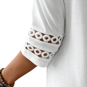 <b>Womens</b> Casual <b>Long</b> Sleeve Top Round Neck Loose Fit <b>Shirt</b> With Lace Sleeve Detail Elegant Everyday Fashion Clothing For <b>Women</b> - Product Image 5
