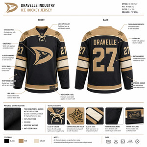 Maillot de hockey sur glace OEM personnalisé en gros, col lacé, broderie premium, noir et or, maillot de hockey rétro pour homme - Product Image 6