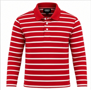Polo de Manga Larga a Rayas Horizontales Rojas y Blancas para Hombre, Camiseta Casual de Punto con Cuello - Product Image 1