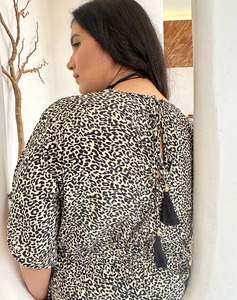 Combinaison d'été décontractée bohème fluide élégante à taille haute et col en V imprimée pour mariage, goûter, plage ou soirée - Product Image 3