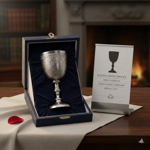 Copa de Vino Plateada Brillante |   Copa de champán de acero plateado |   Cáliz Real Grabado Vintage para Bar, Bodas y Decoración del Hogar - Product Image 4