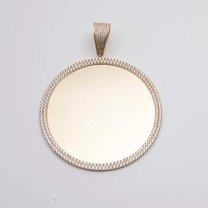 18K Solid Real Gold Plated Round Pendant With Crystal Rhinestone Border Hiphop Style For Unisex Charm - Product Image 1