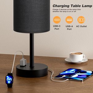 Lampada da Comodino Nera Dimmerabile a 3 Modalità con Ricarica USB A+C, 17,4 Pollici, Include Presa AC - Product Image 5