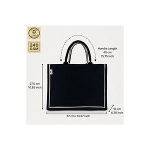 Bolsa de Compras Promocional de Lona de Algodón Laminada Teñida de Negro de 8 Oz, 37x27.5x16 cm, Logotipo Personalizado, Venta al Por Mayor, OEM, ODM, Marca Privada - Product Image 3