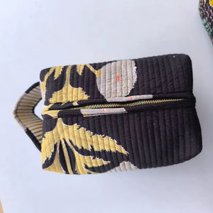Vibrant Jungle Printed Quilted Cotton Pouch <b>Vanity</b> Bags Travel Cosmetic Bags Organizer Exotic & Sustainable Statement Piece - Product Image 1