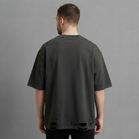 T-shirt Homme Oversize Personnalisé OEM/ODM Col Rond Épais Épaules Tombantes Couleur Unie Hip Hop 100% Coton – Modèle Vierge