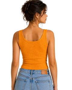 เสื้อกล้ามครอปท็อปผ้าคอตตอนริบบ์สีส้มสำหรับผู้หญิง ติดกระดุมด้านหน้า ทรงเข้ารูป สวมใส่สบาย เหมาะสำหรับฤดูร้อน เนื้อผ้านุ่ม ยืดหยุ่น แฟชั่น เสื้อพื้นฐาน - Product Image 2