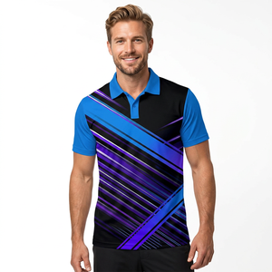 Polo de Manga Corta para Hombre con Estampado Abstracto en Bloques de Color Rosa, Azul y Blanco, de Secado Rápido, Tejido de Poliéster, Corte Casual - Product Image 3