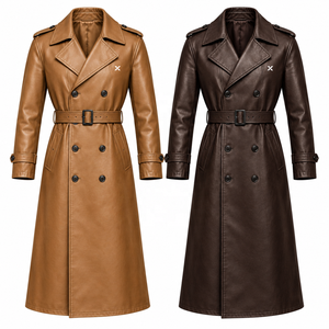Manteau trench en cuir véritable pour homme |   Noir Brun Ivoire |   Fabricant OEM ODM |   Conception de qualité supérieure |   Vêtements en cuir | - Product Image 5