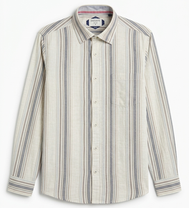 Camisas Casuales de Verano para Hombre Enovate, Diseño Poppy a Rayas, Lino/Algodón, Manga Larga, Doble Botonadura, Transpirables, ODM - Product Image 1