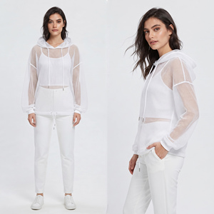 High Quality Mesh Hoodie Women 100% Polyester Sheer Mesh Hoodies Ladies Night Clubwear See Through Hoodie Women's - Product Image 5
