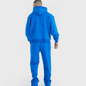 ชุดวอร์มมีฮู้ดสีน้ำเงินสำหรับผู้ชาย แขนยาว สีพื้น สวมใส่สบาย ทรงปกติ ผ้าฝ้าย 100% สไตล์ฤดูใบไม้ร่วง กางเกงจ็อกเกอร์มีกระเป๋าข้าง - Product Image 2