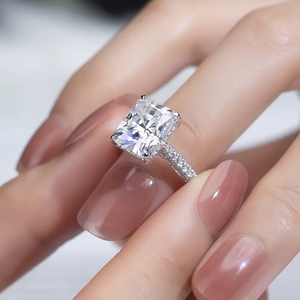 RADIANT Cut Diamond Engagement <b>Ring</b> Pave Setting 18K Solid <b>Gold</b> Rhodium Plated Women's Classic Fine Jewelry - Product Image 5