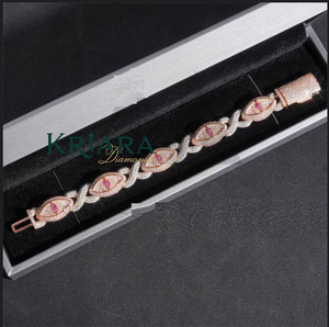 Women's Rose Gold Plated 18K <b>Solid</b> Gold Moissanite <b>Bracelet</b> Marquise Cut Pave Setting Luxury Chain Link <b>Bracelet</b> - Product Image 5