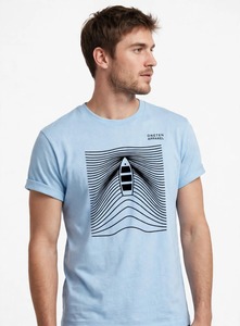 ONETEN APPAREL T-shirt à manches courtes bleu clair pour homme, imprimé géométrique bateau, coupe classique, col rond, décontracté - Product Image 5