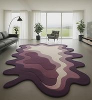 Mid Century Boomerang Machine Tufted Wool Rug with Geometric Pattern Cut Pile for Modern Vintage Lounge Floor Carpet