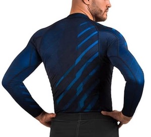 <b>Men's</b> Full Sleeve Rash Guard Blue Spandex Polyester Quick Dry Performance <b>Shirt</b> Top Adult <b>Compression</b> Fit - Product Image 2