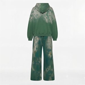 High Demanding Custom Logo Green Mens <b>Tie</b> <b>Dye</b> Tracksuit <b>Set</b> Full Sleeve Hooded Zipper Closure Loose Fit Casual Wear Spring Adult - Product Image 2