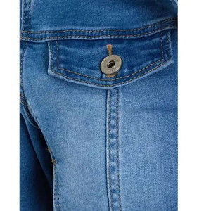 Women's Denim Trucker <b>Jacket</b> Full <b>Sleeve</b> Button Front Turn-down Collar Spring <b>Short</b> Length Solid Color Cotton Woven <b>Jacket</b> - Product Image 5
