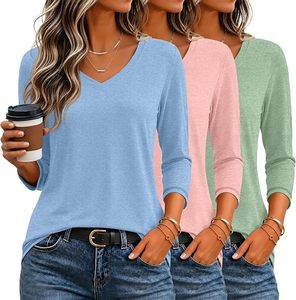 Vêtements décontractés confortables pour femmes, col en V, manches 3/4, pour tous les jours - Product Image 3