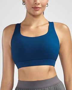 Blue Seamless Sports Bra High Neck Support Yoga Gym Workout Women's Fitness <b>Top</b> Medium - Product Image 1