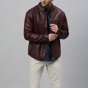 <b>Men's</b> Burgundy Genuine <b>Men's</b> <b>Leather</b> Moto <b>Jacket</b> Stand Collar Zipper Closure Regular Fit Autumn Wear <b>Men's</b> <b>Leather</b> <b>Jacket</b> - Product Image 6