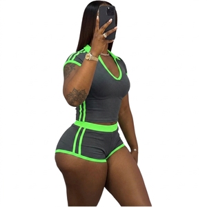 Casual Summer Tracksuit 2 Piece Set Women Polo Neck Zip Sporty Crop <b>Top</b> & Stretch Shorts Daily Simple Fashion Street Outfit - Product Image 5