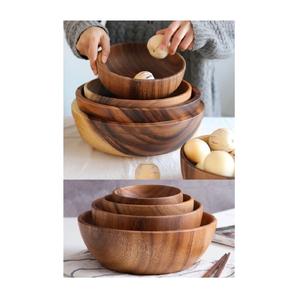 Bol en bois rond élégant pour servir des salades et des fruits, bol en bois fait main durable pour la décoration de cuisine moderne - Product Image 6
