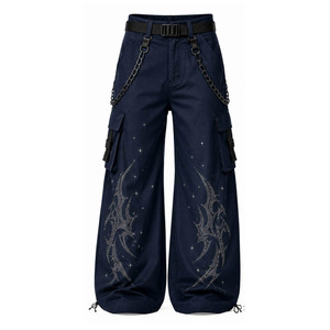Pantalon cargo unisexe surdimensionné personnalisé avec motif graphique, délavage vintage, motif fil barbelé violet, multi-poches, coupe ample, style streetwear - Product Image 5