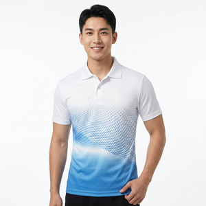 เสื้อโปโลแขนสั้นผู้ชาย ลายจุดไล่เฉดสี แห้งเร็ว ผ้าถัก สไตล์สปอร์ต สีขาวน้ำเงิน ดีไซน์บล็อกสี - Product Image 2