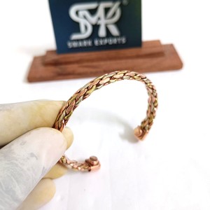 Premium Handmade Magnetic <b>Copper</b> Brass Aluminium Twisted Cuff <b>Bracelet</b> Adjustable Open Bangle Unisex OEM ODM Manufacturer - Product Image 3