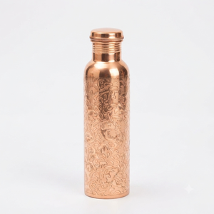 Botella de Agua de Cobre Hecha a Mano con Diseño Floral Grabado, Botella Metálica Reutilizable a Prueba de Fugas para Viajes, Yoga, Hogar, Oficina, Regalo - Product Image 1