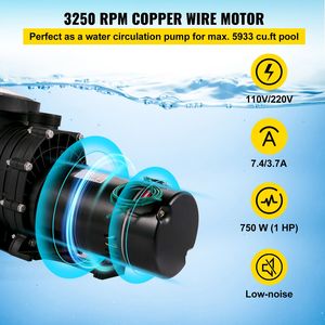 Pompa per Piscina 1HP a Doppia Tensione (110V/220V) per Circolazione Efficiente dell'Acqua 5544GPH nelle Spa, Include Filtro - Product Image 3