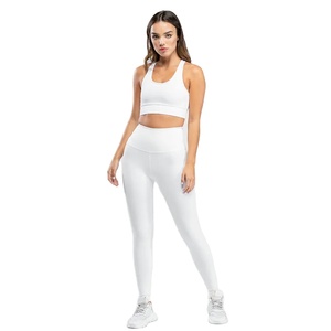 Women White Colour Spandex Material Active Stretch Fitness Yoga Set With <b>Cropped</b> Sports Bra and <b>Leggings</b> for Sale - Product Image 1