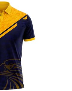 Camiseta Polo para Hombre en Amarillo y Azul Marino, Manga Corta, Estampado Gráfico, Ropa Deportiva Informal, Transpirable, de Poliéster, para Golf, Tenis y Entrenamiento - Product Image 4